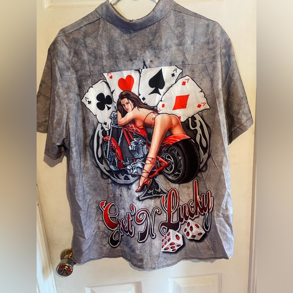 Mens classic motorcycle 🏍️ poker ♣️ lady summer shirt size 2XL - Picture 2 of 3